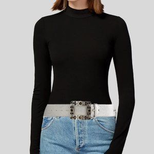 Leatherock Statement Belt Silver Leather Sterling Crystal SZ M/L 36"